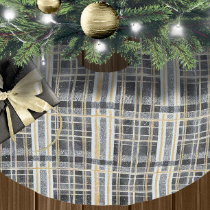 Jupon De Sapin En Polyester Brossé Motif de Noël en or noir n° 2 ID1009