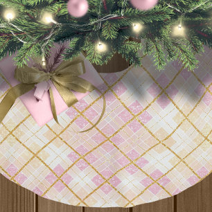 Jupon De Sapin En Polyester Brossé Motif de Noël en or rose #28 ID1009