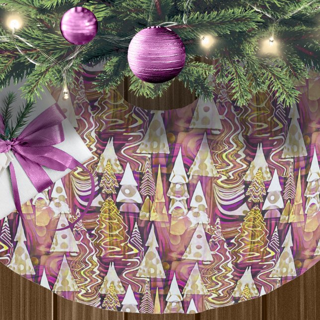 Jupon De Sapin En Polyester Brossé Motif de Noël Magenta Gold#25 ID1009 (Créateur téléchargé)