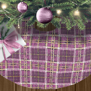 Jupon De Sapin En Polyester Brossé Motif de Noël Magenta Gold n° 7 ID1009