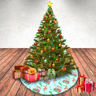 Jupon De Sapin En Polyester Brossé Motif de Noël : Père Noël jouant au golf avec des