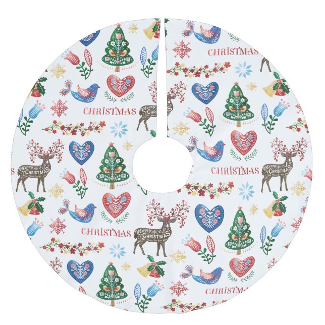 Jupon De Sapin En Polyester Brossé Motif de Noël scandinave nordique (Devant)