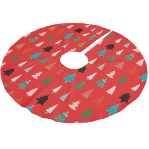 Jupon De Sapin En Polyester Brossé Motif de Noël traditionnel l rouge l vert arbres