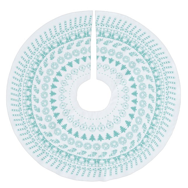 Jupon De Sapin En Polyester Brossé Motif de Noël turquoise et blanc (Devant)