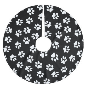 Jupon De Sapin En Polyester Brossé Motif de pattes, Pattes de chien, Pattes blanches
