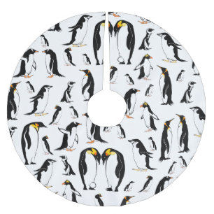 Jupon De Sapin En Polyester Brossé Motif de pingouin noir et blanc