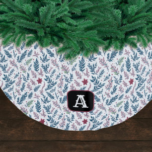 Jupon De Sapin En Polyester Brossé Motif de plantes de Noël à monogramme rétro vintag
