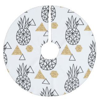 Jupon De Sapin En Polyester Brossé Motif de points d'or géométriques à ananas.