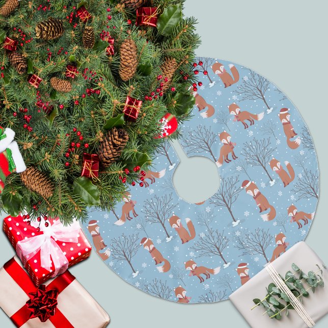 Jupon De Sapin En Polyester Brossé Motif de renard neige d'hiver (Créateur téléchargé)