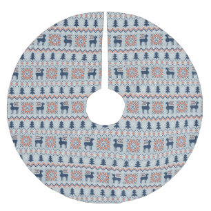 Jupon De Sapin En Polyester Brossé Motif de rennes de Noël bleu brun