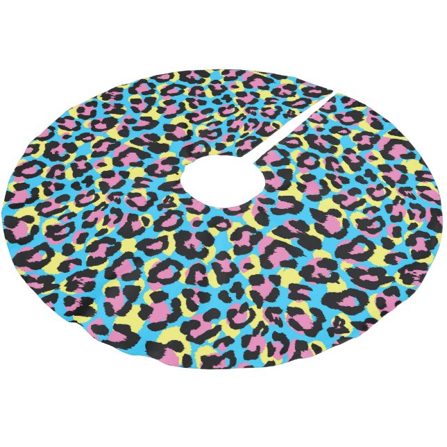 Jupon De Sapin En Polyester Brossé Motif de Spots Neon Leopard (Angle)