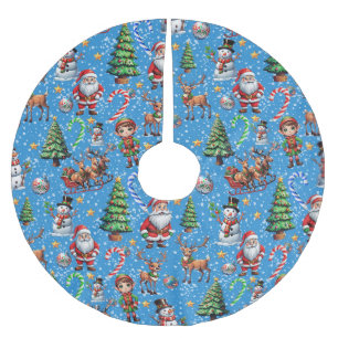 Jupon De Sapin En Polyester Brossé Motif décoratif de Noël sur fond bleu
