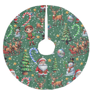 Jupon De Sapin En Polyester Brossé Motif décoratif de Noël sur fond vert
