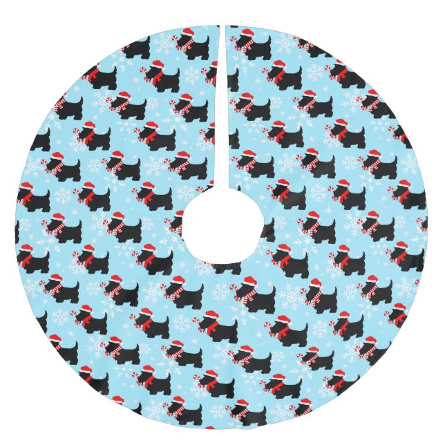 Jupon De Sapin En Polyester Brossé Motif des chiens écossais de Noël (Devant)