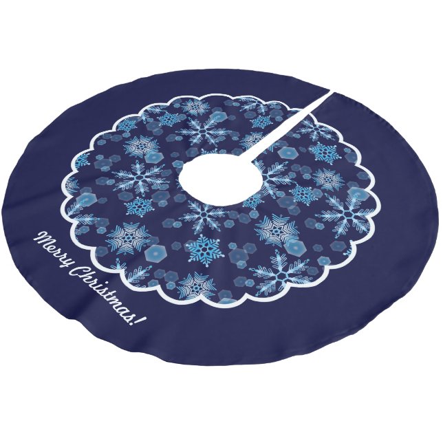 Jupon De Sapin En Polyester Brossé Motif des flocons de neige tombant (Angle)