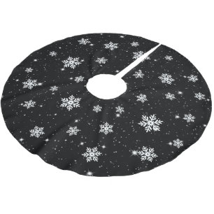 Jupon De Sapin En Polyester Brossé Motif d'hiver de Noël noir et blanc