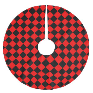Jupon De Sapin En Polyester Brossé Motif diamant à carreaux rouge et noir