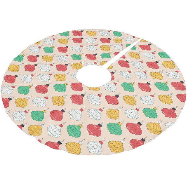 Jupon De Sapin En Polyester Brossé Motif d'ornements de Noël rétro (Angle)