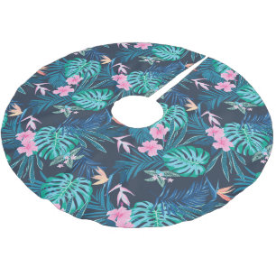 Jupon De Sapin En Polyester Brossé Motif du Jardin des Fleurs Tropicales Bleues