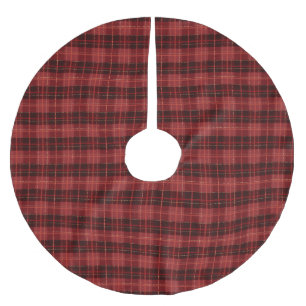 Jupon De Sapin En Polyester Brossé Motif en plaid tartan traditionnel au vin rouge