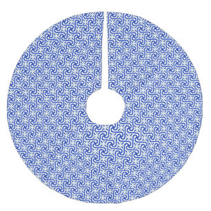 Jupon De Sapin En Polyester Brossé Motif en tuiles égyptiennes, blanc et bleu cobalt
