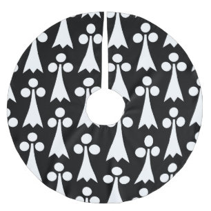 Jupon De Sapin En Polyester Brossé Motif Ermine, Motif médiéval, Blanc sur Noir