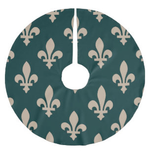 Jupon De Sapin En Polyester Brossé Motif Fleur de Lis, Crème Royale Française sur Fon