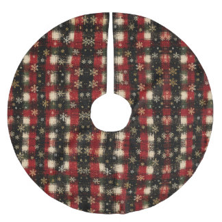 Jupon De Sapin En Polyester Brossé Motif flocon de neige à carreaux en détresse moder