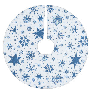 Jupon De Sapin En Polyester Brossé Motif Flocon de Neige Bleu