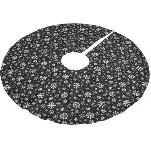 Jupon De Sapin En Polyester Brossé Motif flocons de neige hivernaux modernes noir et