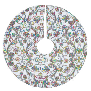 Jupon De Sapin En Polyester Brossé Motif Floral antique multicolore sur blanc