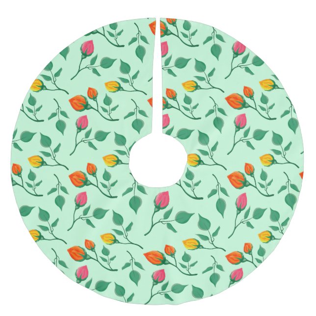 Jupon De Sapin En Polyester Brossé Motif floral avec fleurs roses colorées (Devant)