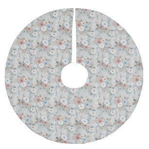 Jupon De Sapin En Polyester Brossé Motif floral d'hiver cosy