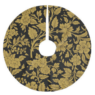 Jupon De Sapin En Polyester Brossé Motif floral indien en laque noire et or antique