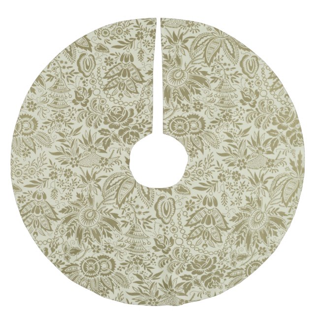 Jupon De Sapin En Polyester Brossé Motif Floral Vert Sage Antique Damas (Devant)