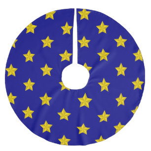 Jupon De Sapin En Polyester Brossé Motif Gold Stars, Bleu Marine, Exclusive