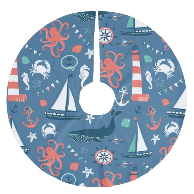 Jupon De Sapin En Polyester Brossé Motif graphique nautique d'amusement (Devant)