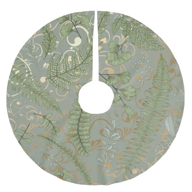 Jupon De Sapin En Polyester Brossé Motif Green et Gold Fern (Devant)