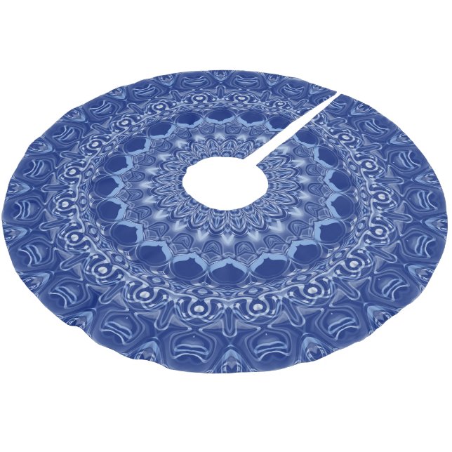 Jupon De Sapin En Polyester Brossé Motif Mandala Bleu avec Symétrie en Explosion Stel (Angle)