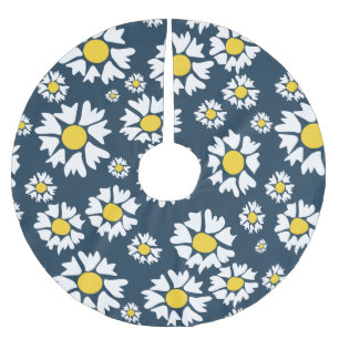 Jupon De Sapin En Polyester Brossé Motif marguerrier, motif floral, marguerites blanc