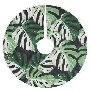 Jupon De Sapin En Polyester Brossé Motif noir extérieur de feuille Monstera
