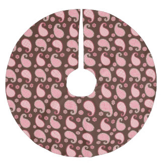 Jupon De Sapin En Polyester Brossé Motif Paisley, corail rose et chocolat