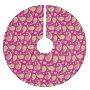 Jupon De Sapin En Polyester Brossé Motif Paisley, Or doux sur le rose Fuchsia profond