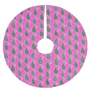 Jupon De Sapin En Polyester Brossé Motif Paisley, rose fushia, noir et blanc