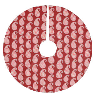 Jupon De Sapin En Polyester Brossé Motif Paisley, rouge profond et blanc