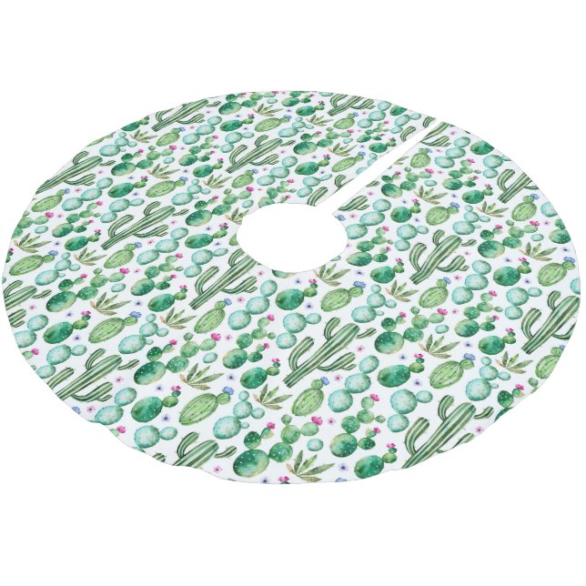 Jupon De Sapin En Polyester Brossé Motif Plante de Cactus d'aquarelle (Angle)