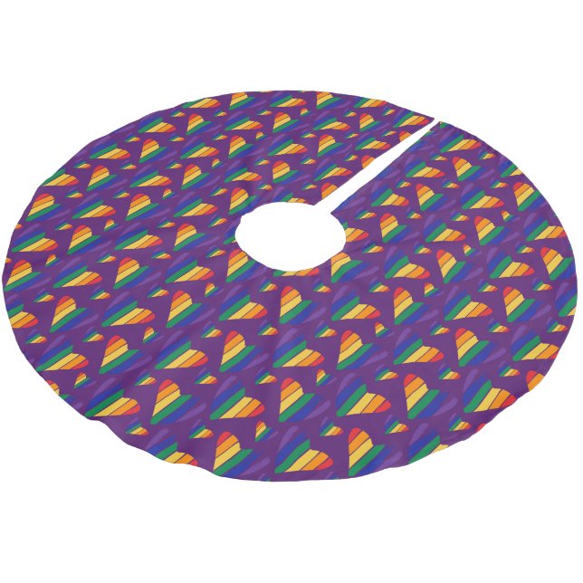 Jupon De Sapin En Polyester Brossé Motif Rainbow Hearts (Angle)