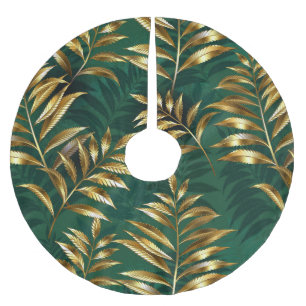 Jupon De Sapin En Polyester Brossé Motif sans couture avec des fougères dorées