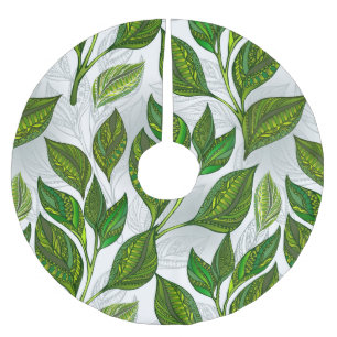 Jupon De Sapin En Polyester Brossé Motif sans couture avec Feuilles de thé vert