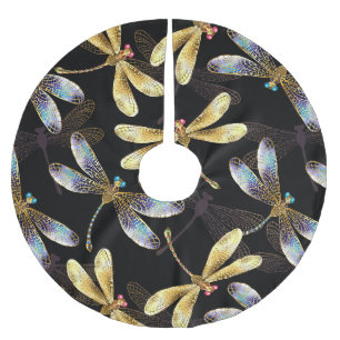 Jupon De Sapin En Polyester Brossé Motif sans couture avec libellules d'or